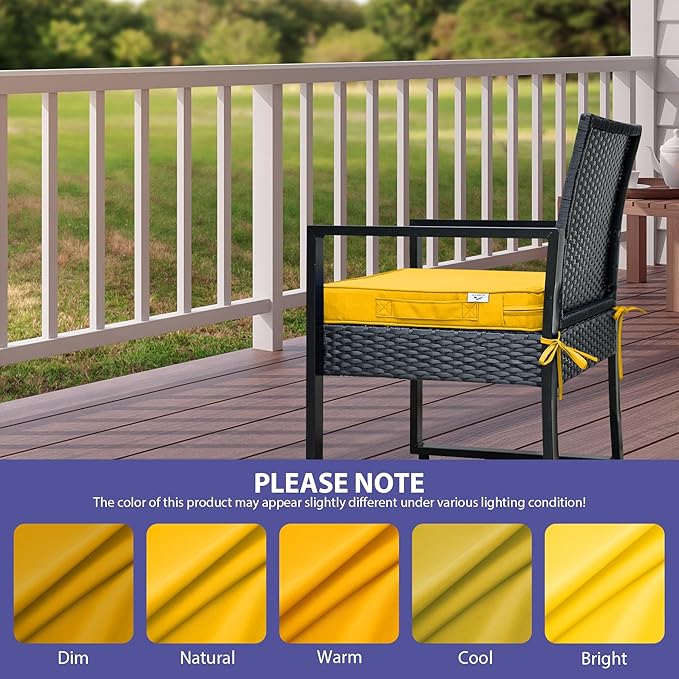 IPYNBAP Outdoor Chair Cushions Set of 4 -Waterproof Outdoor Seat Cushions for Patio Furniture, Patio Chair Cushion with Handle and Ties, Out Door Chair Pads,17x16x2-Square, Yellow