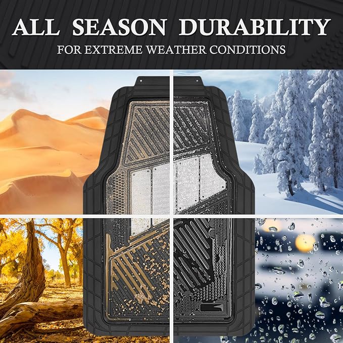 CAR PASS Heavy Duty Rubber Floor Mats 4-Piece Bling Car Mats Full Set - Universal Waterproof Floor Mats for SUV Truck, Durable All Weather Car Mats, Automotive Mats for Women Glitter Silver