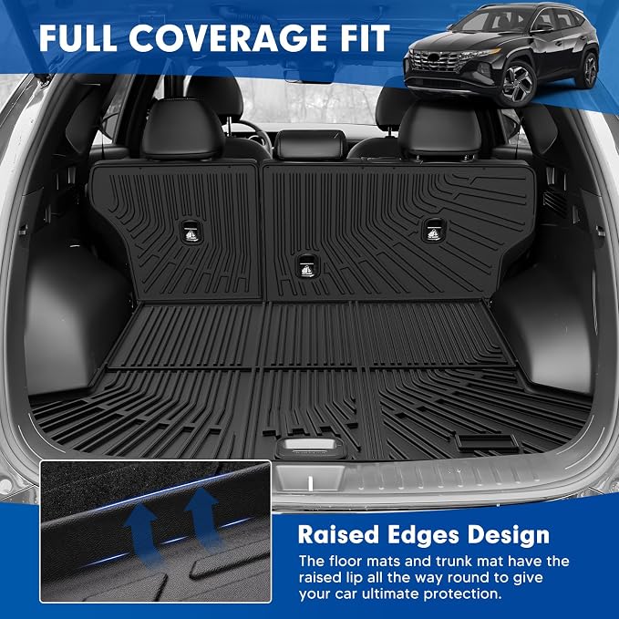 Mixsuper Cargo Liner for Hyundai Tucson 2022-2025 2026 Gas (Non for Hybrid& Plug-in Hybrid), All Weather Trunk Mat Backrest Mat TPE Back Seat Cover Protector for Tucson Accessories