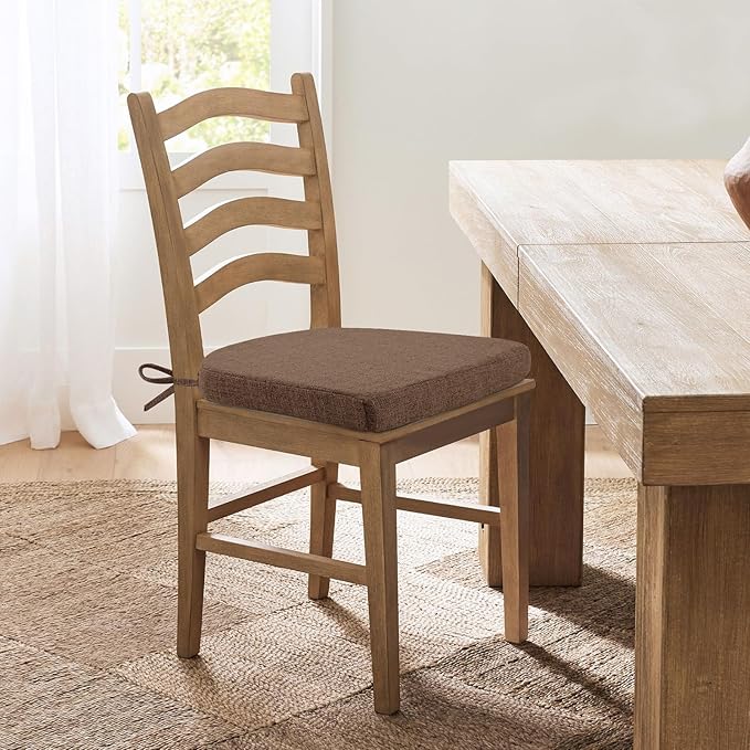 Chair Cushions for Dining Chairs, Non Slip Chair Pads with Ties and Washable Covers, Memory Foam Kitchen Chair Cushions Set of 6, 16"X16"X2.5", Brown