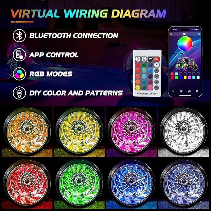 Nilight 4PCS 17.5inch LED Wheel Ring Lights RGB with APP and Remote Control Neon Lights Million Colors w/Turn Signal and Braking Function for Car Van SUV Truck