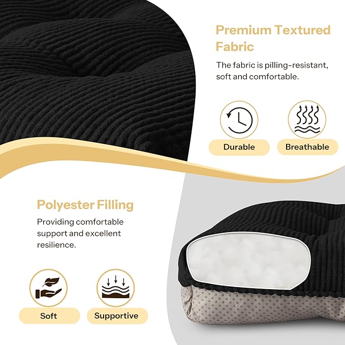 Indoor Kitchen Chair Cushions Set of 2 18"X16.5"X3" Soft Anti Slip Dining Chair Pads Tufted Kitchen Seat Cushion with Ties, Black