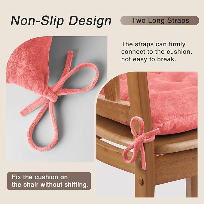 OVOV 1 Pack Chair Cushions for Dining Chairs Soft Seat Cushions for Kitchen Desk Chairs Square Chair Pads with Ties (15.5"x15.5" Pink)