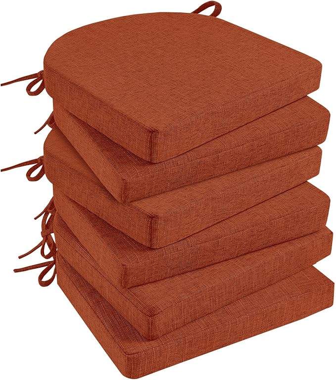 Basic Beyond Memory Foam Dining Chair Cushions, 6 Pack, 16 x 16 inches, Rust with Slip-Resistant Backing and Ties