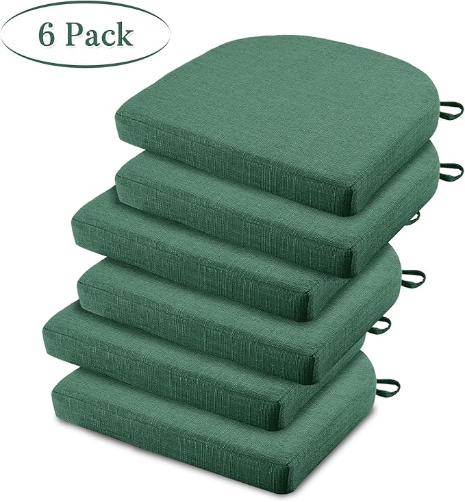 Basic Beyond Chair Cushions for Dining Chairs 6 Pack, Kitchen Chair Cushions with Ties and Non Slip Backing, 16 x 16 inches Chair Pads for Dining Chairs (Forest Green)