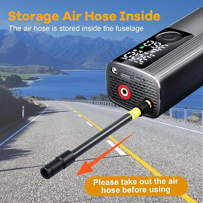 Tire Inflator Portable Air Compressor, 150PSI Air Pump for Car Tires with Pressure Gauge, Fast Tire Inflator for Car, Motorcycle, Bicycle, Balls, LED Light and Auto Shut-Off