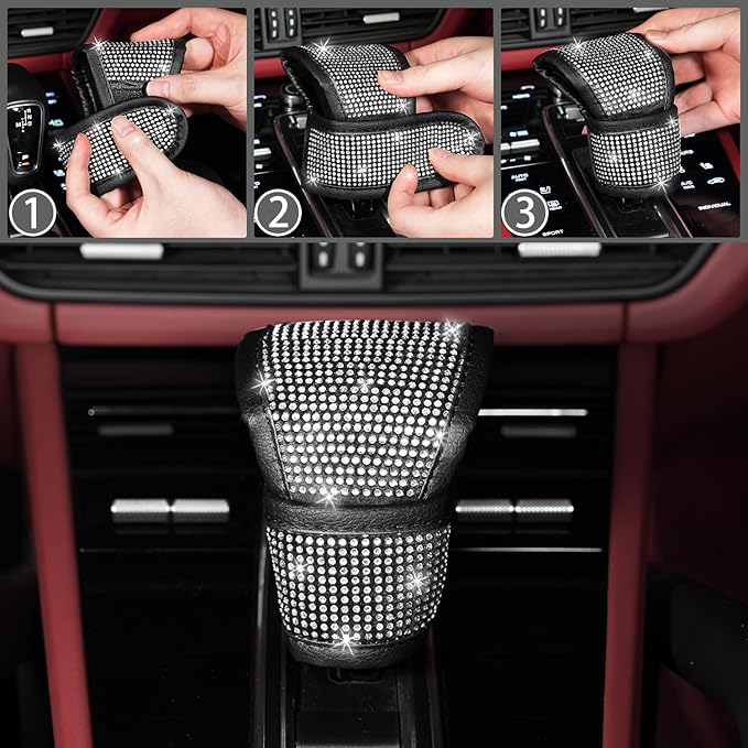 NBTEPEM 8 pcs Bling Car Accessories Set for Women, Steering Wheel Cover, Sparkly Seat Belt Covers, Bling Gear Shift Cover, Universal Fit Most Cars (Silver Diamond)