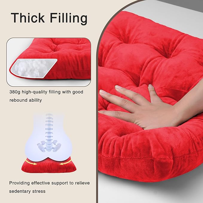 OVOV 6 Pack Chair Cushions for Dining Chairs Soft Seat Cushions for Kitchen Desk Chairs Square Chair Pads with Ties (15.5"x15.5" Red)