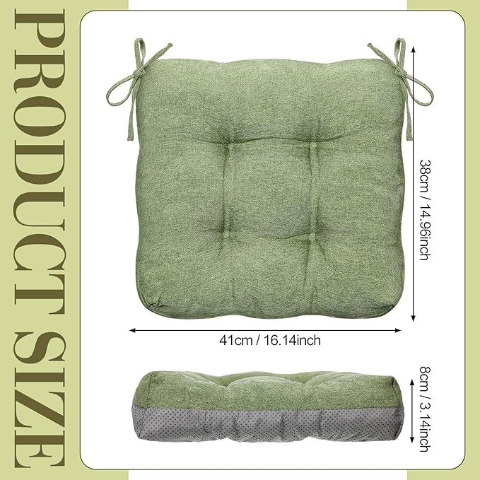 Geetery 4 Pack Chair Cushions for Dining Chairs, 16" x 15" Sage Green Kitchen Chair Cushions with Ties Buffalo Plaid Soft Comfy Seat Pads for Home Office Living Room Outdoor Indoor