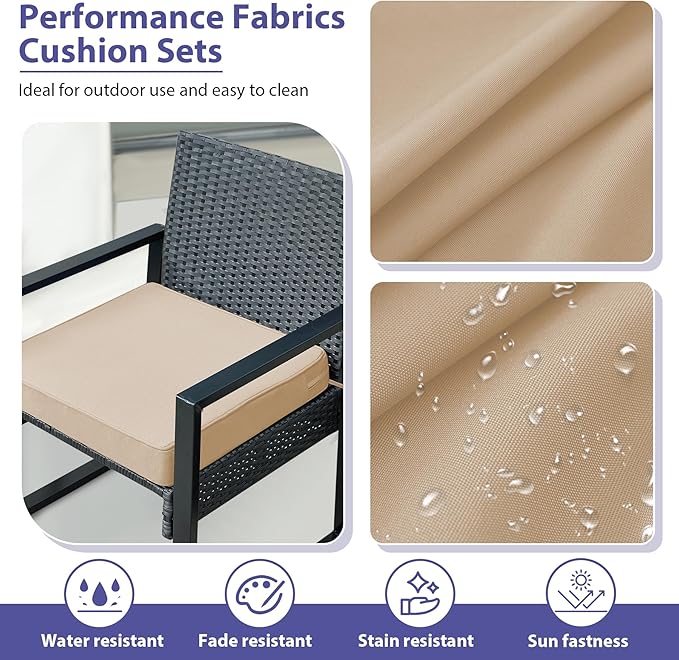 IPYNBAP Outdoor Chair Cushions Set of 4 -Waterproof Outdoor Seat Cushions for Patio Furniture, Patio Chair Cushion with Handle and Ties, Out Door Chair Pads,19x19x3-Square, Beige