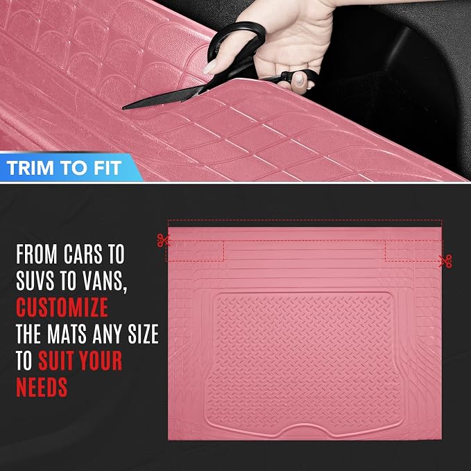 PIC AUTO Heavy Duty Cargo Liner, Trimmable All-Weather Rubber Trunk Mat for Cars, SUVs, Vans & Trucks, Anti-Slip Backing, Durable Protection, Large, Pink