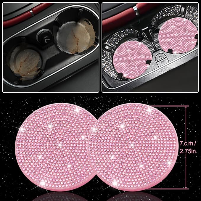 NBTEPEM 8 pcs Pink Bling Car Accessories Set for Women, Steering Wheel Cover, Sparkly Seat Belt Covers, Bling Gear Shift Cover, Universal Fit Most Cars (All Pink Diamond)