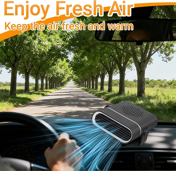 150W Portable car heater Fan, 12V Dual Mode Heater and Cooler with 360° Rotation for Quick Defrosting Defogging, for Car Truck Van SUV