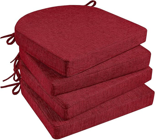 Basic Beyond Chair Cushions for Dining Chairs with Ties and Removable Cover, 2" Thick Seat Cushions for Kitchen Chairs, Set of 4, 17" x 16", Red