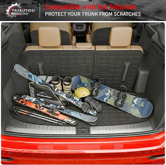 Cargo Mat Compatible with 2020-2025 Kia Telluride (NOT for 2027) Trunk Mat Cargo Liner Trunk Liner All Weather Back Seat Protector 2024 Telluride Accessories (Trunk Mat with Backrest Mat)