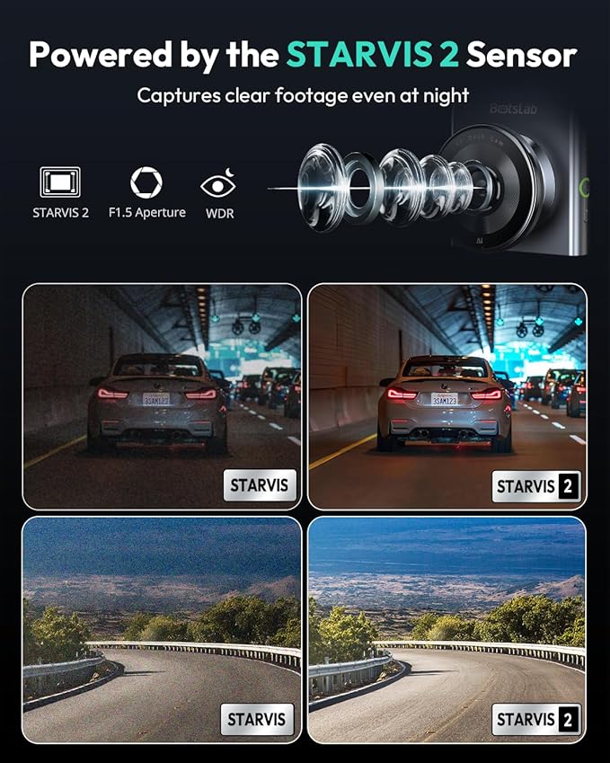 BOTSLAB G300 PLUS 4K DUAL Dash Cam Front and Rear [2026 Upgraded], STARVIS 2 Sensor, 64GB Card Included, Voice Control, 5GHz WiFi Dashcam Front and Rear Camera, GPS, WDR Night Vision, 24H Parking Mode