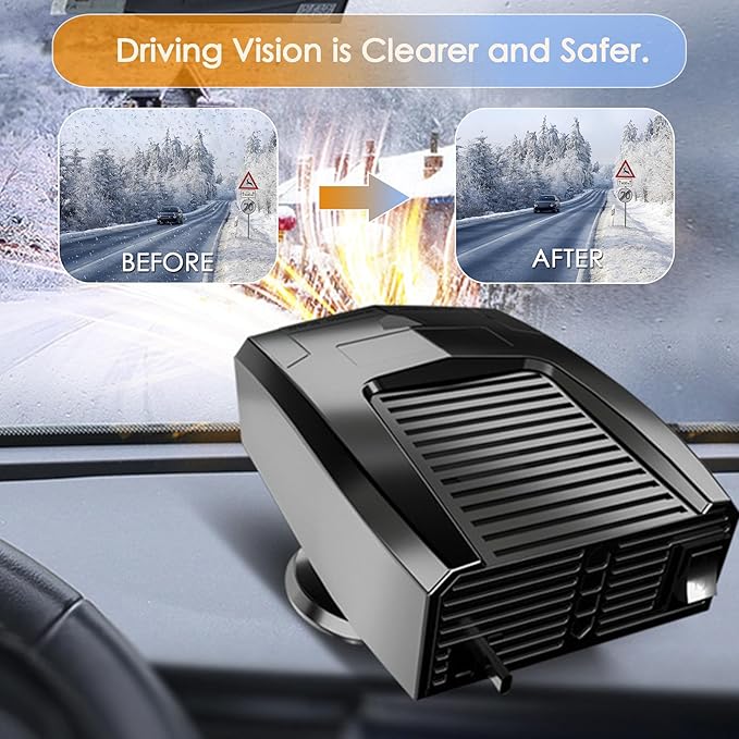 Nedittpy【2025 NEW】Portable Car Heater,2 in 1 Auto Fast Heating Defrost Defogger Cooling 12V Lighter Heater 60 Second Plug in Cig Lighter Demister,Car Fan Windshield Defroster (QH-501)