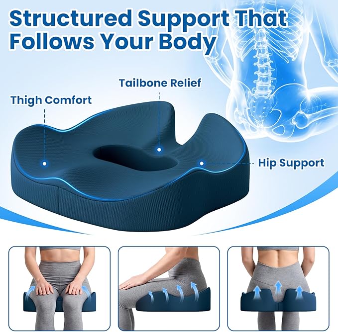 SweetSlubr Large Donut Pillow Seat Cushion for Hemorrhoid Discomfort&Tailbone Pressure, Office Chair Cushion for Long Sitting, Ergonomic Coccyx Pillow for Postpartum Pregnancy, Lifting Cushions, Blue