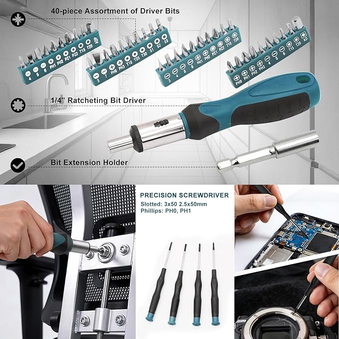 Home Tool Kit 199 Piece Basic Household Auto Repair Tool Set Car Toolbox General Hand Tool Kit for Home Men Women DIY with Plastic Toolbox (Blue and black)