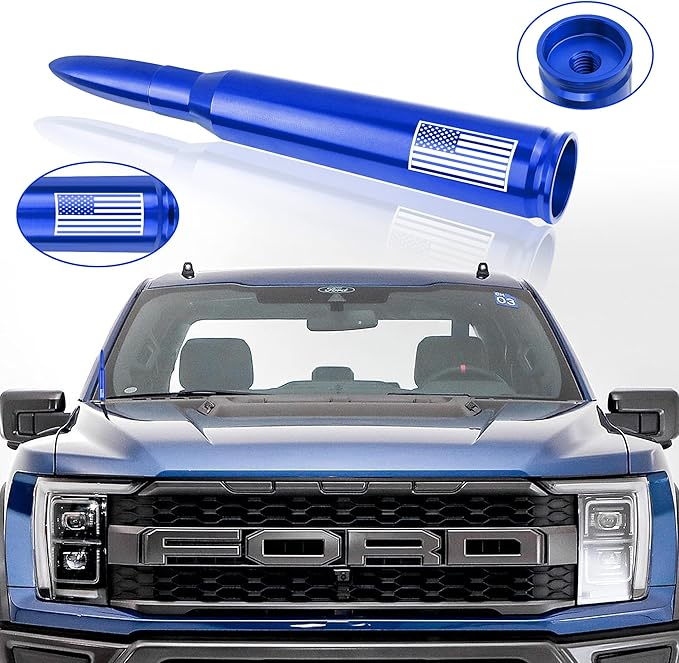 Car Bullet Antenna,Truck Exterior Decoration Accessories Car Vehicle Replacement Antenna Conpatible with Ford F150 RAM 1500 GMC Heavy Duty Pickup Trucks Accessories (New Upgrade Blue-U.S. Flag)