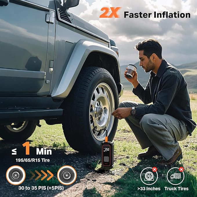 OlarHike Tire Inflator Portable Air Compressor, 9000mAh Battery Powered, 150PSI Dual Mode, Auto Air Pump for Car Tires, Motorcycle, Bicycle, Electric Pump with LED Light & Digital Pressure Gauge