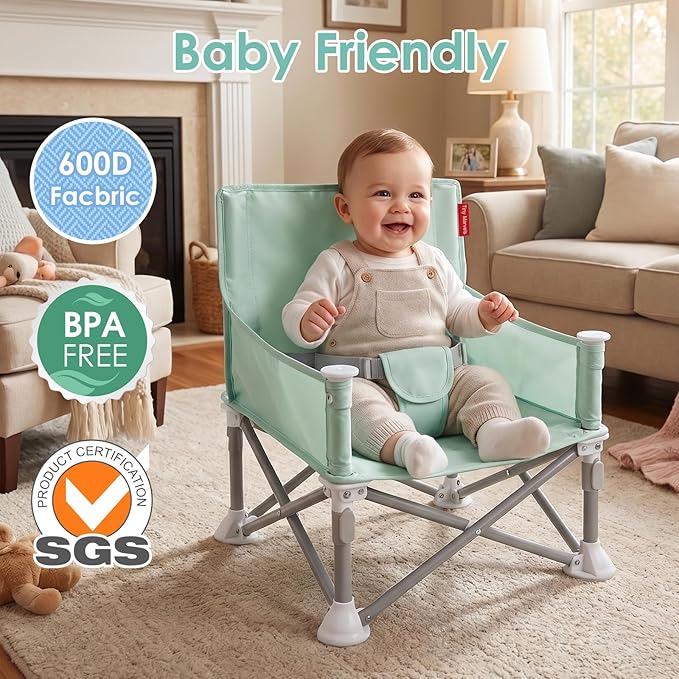 Tiny Marvels Portable Booster Seat, Foldable Baby High Chair with Removable Tray, Safety Harness & Carry Bag – for Toddlers Ages 6M-3Y, Ideal for Dining, Travel, Camping & Family Time