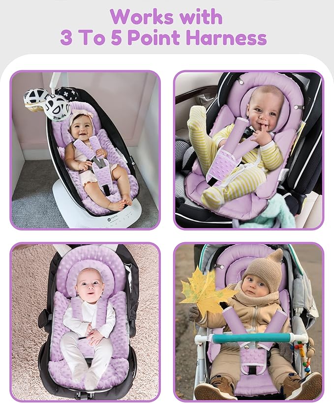BOMOLOUR Infant Car Seat Insert with Removable Cushion for Baby Preemie Newborn Infant, Reversible carseat Insert Head Body Support Fits for Stroller, Baby Swing, Rocker, Bouncer, Bassinet - Purple