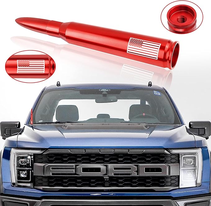 Car Bullet Antenna,Truck Exterior Decoration Accessories Car Vehicle Replacement Antenna Conpatible with Ford F150 RAM 1500 GMC Heavy Duty Pickup Trucks Accessories (New Upgrade Red-U.S. Flag)…