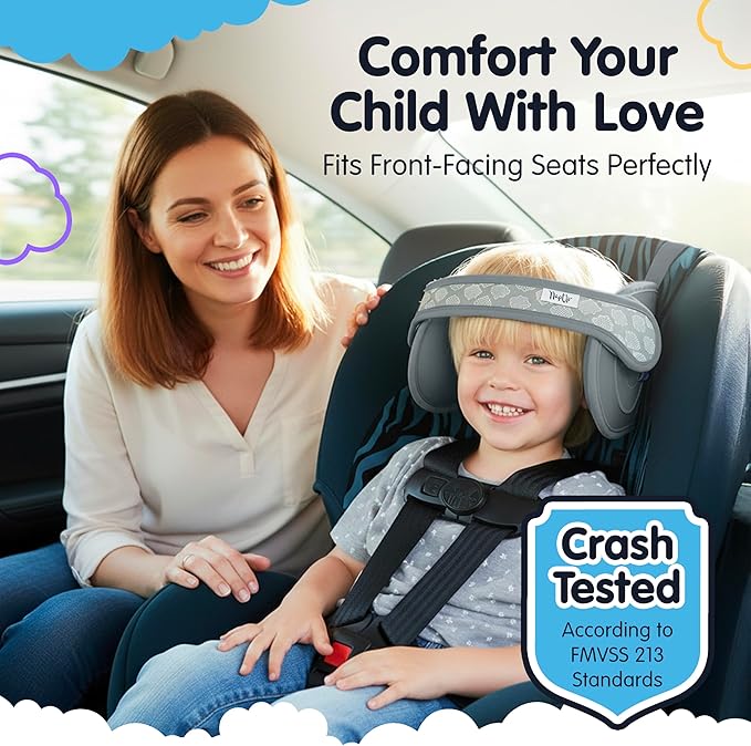 NapUp Adjustable Head Support for Car Seat – Patented & Crash-Tested Anti-Bobbing Head Holder Strap, Comfortable Sleep Solution - Breathable Fabric, Kids Travel Accessories - Ages 2+ - Grey