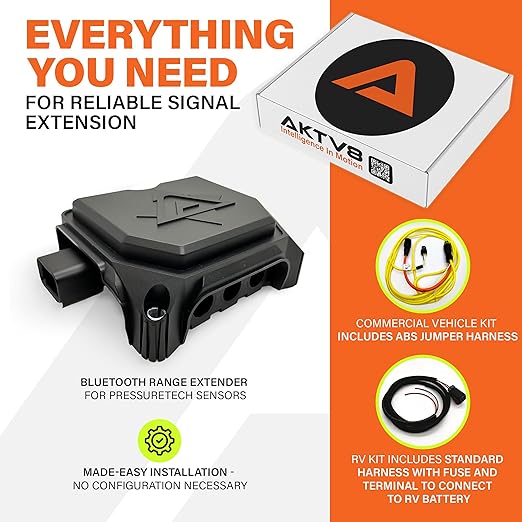 AKTV8 Pressuretech™ Commercial Vehicle Kit – Bluetooth Signal Booster for RVs & Heavy-Duty Trucks and Trailers – Outdoor Signal Enhancer – Use Only with Pressuretech™ TPMS & Onboard Scales