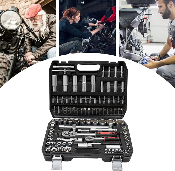 LYNICESHOP 108Pcs Mechanical Tools Kit, Ratchet Wrench Mechanics Tools Kit Metric 1/4 And 1/2 Drive Socket Set Sockets,Quick Release Reversible Ratchet Wrench Fit For Diy Car Motorcycle Repair