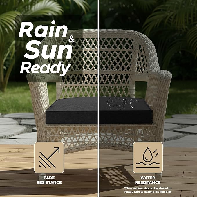 Outdoor Chair Cushions, Fade-Resistant & Water-Resistant, D Shaped Patio Furniture Seat Chair Pads Replacement with Ties, Non-Slip Bottom, Removable Cover, Set of 4, 19 x 19 Inch, Black