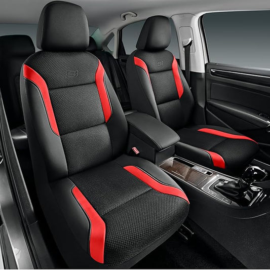 Skechers Memory Foam Car Seat Covers, Air Cool Mesh Thick Seat Covers, Car Seat Covers Front Seats Airbag Compatible, Automotive Comfort & Protection for Most Cars,Vans,Trucks, SUVs,Red