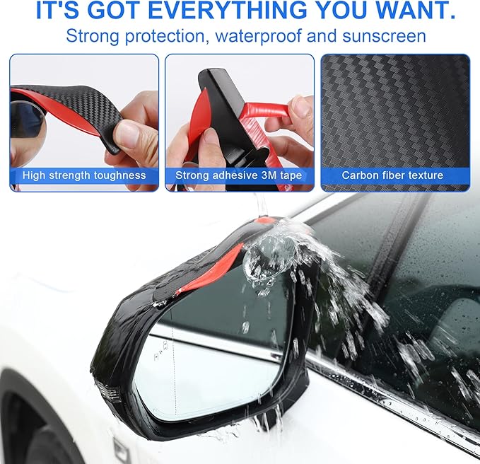 LivTee Car Blind Spot Mirror with Side Mirror Rain Guard 2 Pack, Carbon Fiber 2-in-1 Rear View Rain Mirror Covers, 360 Drgree Adjustable Convex Mirror, Automotive Exterior Accessories