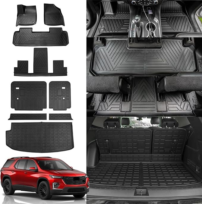 Rongtaod Floor Mats Compatible with 2018-2023 Chevrolet Traverse (Fit 2024 Traverse Limited) 7 Seats Cargo Liner Back Seat Cover 2023 Chevy Traverse Accessories (Trunk Mat+Backrest Mats+Floor Mats)