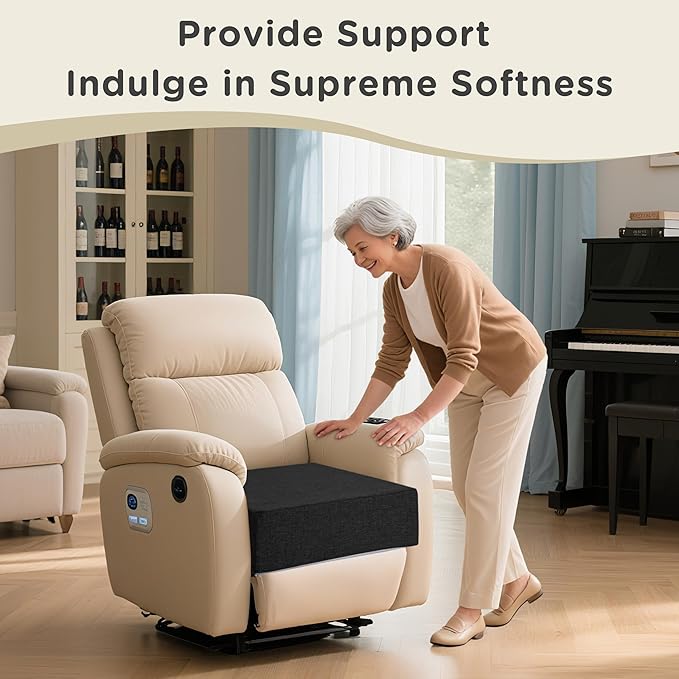 AddGrace Recliner Cushions for Elderly Thick Seat Cushion 20"x20"x4" Chair Pads with Non Slip Backing and Washable Cover for Couch Armchair Chairs Black