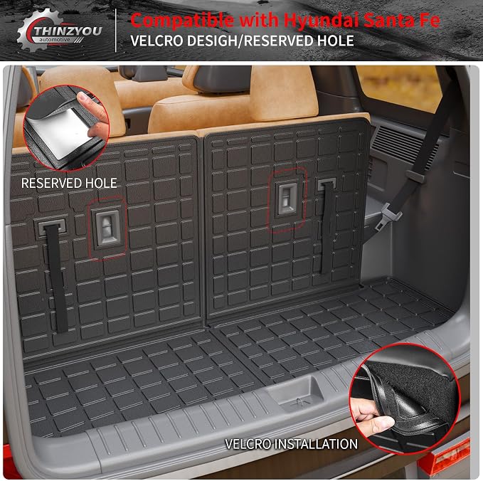 Cargo Mat Compatible with 2024 2025 2026 Hyundai Santa Fe Trunk Liner Cargo Liner TPE All Weather Back Seat Cover Protector Santa Fe Accessories (2024-2026,Trunk Mat with Backrest Mat)