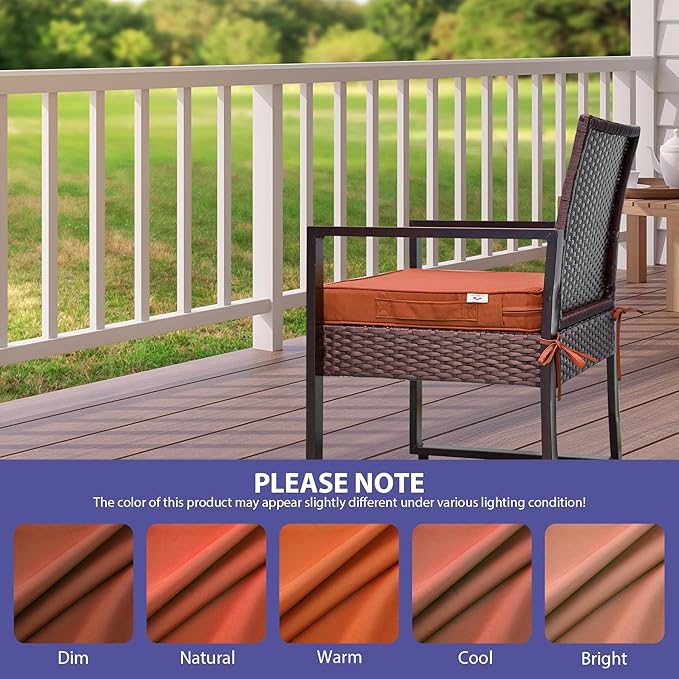 IPYNBAP Outdoor Chair Cushions Set of 4 -Waterproof Outdoor Seat Cushions for Patio Furniture, Patio Chair Cushion with Handle and Ties, Out Door Chair Pads,17x16x2-Square, Spice