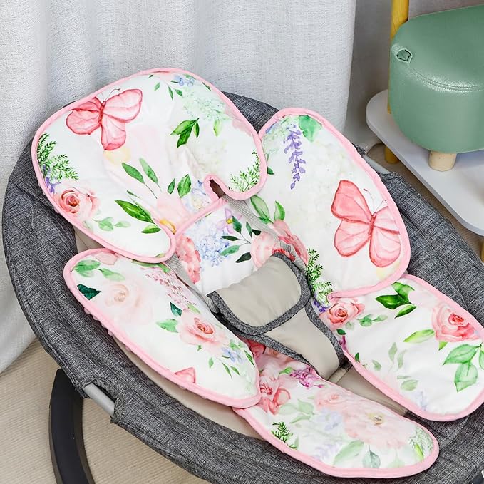 2 in 1 Infant Car Seat Insert, Adjustable Car Seat Head Support Baby Girls Boys, Soft Newborn Carseat Insert Cushion, Perfect for Carseats, Strollers, Swings (Pink Flower)