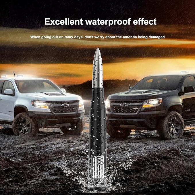 Car Truck Antenna with Tire Valve Caps American Flag Universal Short Replacement for GMC Sierra Chevy Silverado Dodge Ram 1500 2500 3500 Ford F150 F250 F350 Super Duty Raptor Accessories, Silver
