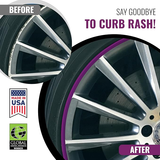 All-Fit Automotive Rim Trim – Durable DIY Car Exterior Accessories for Curb Rash Protection – Fits Up to Four 24” Wheels – Flexible, Durable Wheel Rim Protector (3/8″ Width/Purple)