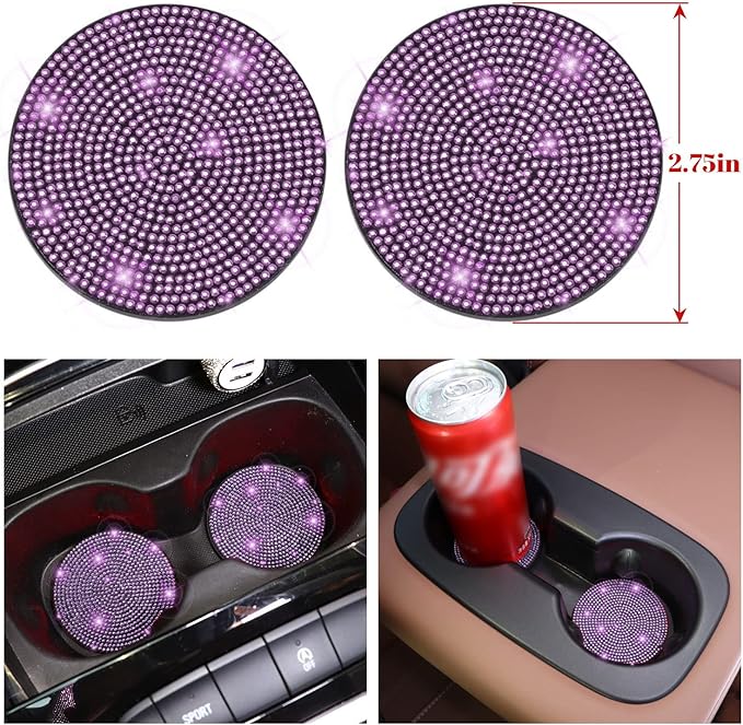 Steering Wheel Cover Set for Women Girl,7 Pack Crystal Diamond Rhinestone Purple Bling Car Accessories, Seat Belt Cover, Gear Shift Cover, Car Bling Ring, Cup Holder Coasters, Purple