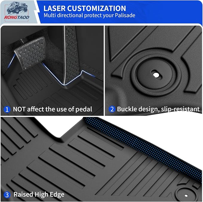 Rongtaod Floor Mats Compatible with 2026 Hyundai Palisade Gas Cargo Mat Trunk Mat Cargo Liner Kick Mats 7-Seater Captain Chairs All Weather Palisade Accessories (Floor Mats Full Set 7pcs)
