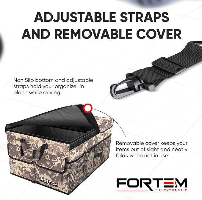 FORTEM Trunk Organizer For SUV Car Trunk Organizer, Foldable Storage, Car Accessories for Women Men, Collapsible Bag, 600D Oxford, Non Slip Bottom, Straps, Soft Cover (50L)