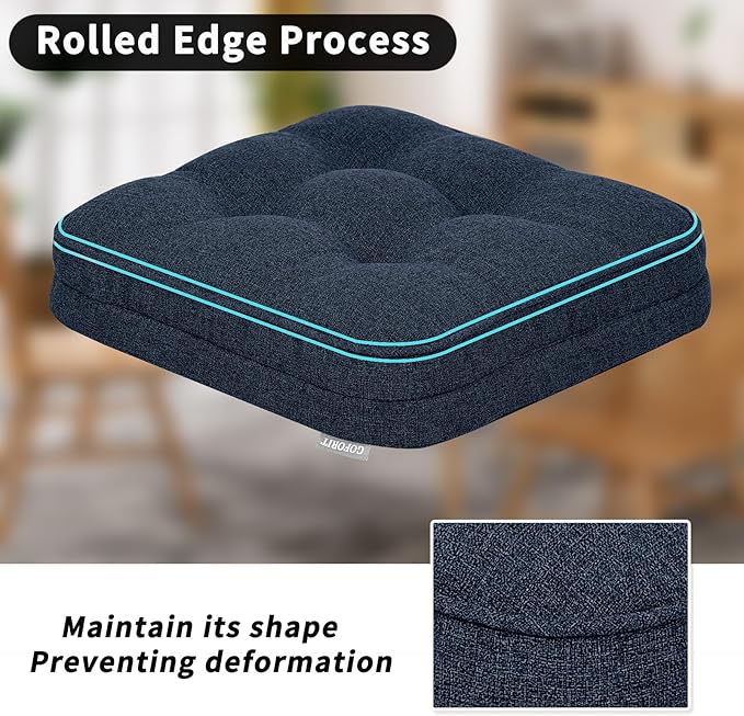 GOFORIT Memory Foam Cushion，Square Seat Cushions for Dining Chairs,Non-Slip Chair Pads with Removable Cover, 16'' x 16'', 4 Pack,Dark Blue