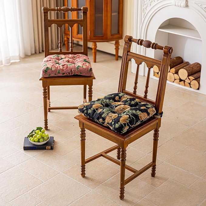 vctops Farmhouse Floral Print Chair Cushions with Ties U-Shaped Soft Comfortable Chair Pads Non Slip Seat Cushions for Indoor Dining Room and Kitchen Chairs (Flower B,18"x18")