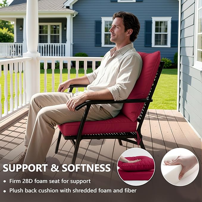 24x24 Inch Outdoor Chair Cushions Set of 2, Patio Furniture Cushions - Removable Cover, Water-Repellent, Fade-Resistant, Non-Slip Bottom & Straps, Replacement for Deep Seat Sofa & Couch - Burgundy