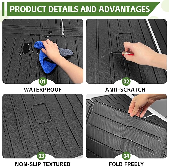 Cargo Liners for 2018-2024 Ford Expedition/Lincoln Navigator Trunk Mat with 3rd Row Seat Back Cover Accessories, All Weather Rear Cargo Mat Backrest Protector (Not for Max & L Models)