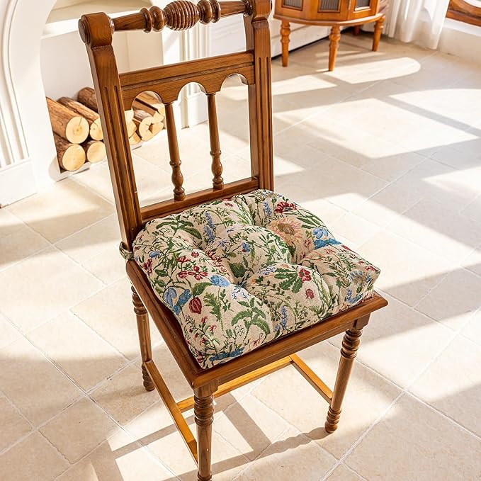 vctops Farmhouse Floral Print Chair Cushions with Ties U-Shaped Soft Comfortable Chair Pads Non Slip Seat Cushions for Indoor Dining Room and Kitchen Chairs (Flower H,16"x16")