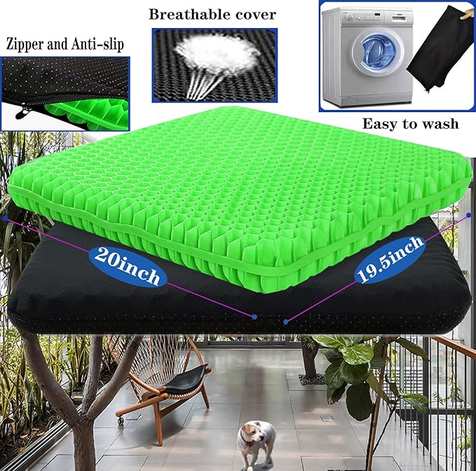 Plus Size Gel Seat Cushion for Long Sitting, Extra Large and Thick, Seat Cushion for Back, Hip, Sciatica, Tailbone Pain Relief, Used for Office, Wheelchair, Car, Recliner, Stadium, Kayka.(Grass Green)